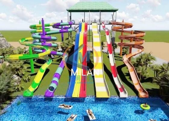 8-10mm Fiberglass Thickness Water Amusement Park Equipment Aquatic Slide Group For Leisure