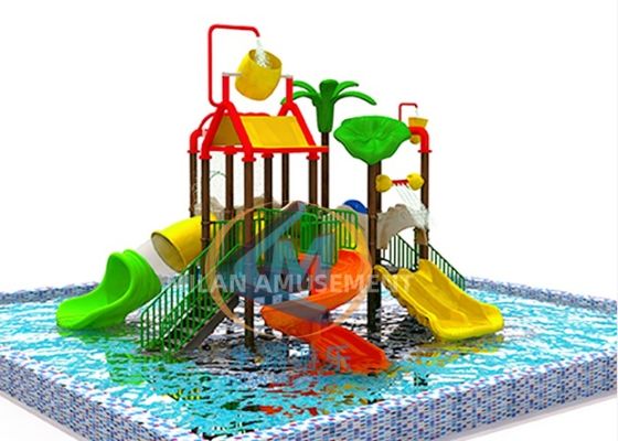 Prezzo buono Parco giochi d'acqua in materiale plastico con dimensioni di 5x4,5m e struttura in acciaio galvanizzato a caldo per bambini in linea