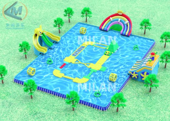 Ein guter Preis. Langlebiger PVC Aufblaserpark Farbenreiche Gestaltung 45x30m Verschleißbeständig für den Außenbereich Online