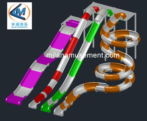 Harga bagus Slide kolam renang umum dengan ketebalan 8-10mm Serat kaca dan baja galvanis panas selama 12 tahun umur on line