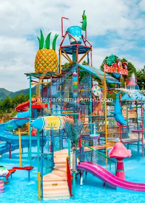 Plastic Slide Water Playground with 8X6m Dimension for kids and family interaction