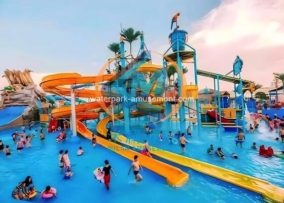 Harga bagus Taman bermain air serat kaca luar yang interaktif dengan slide on line