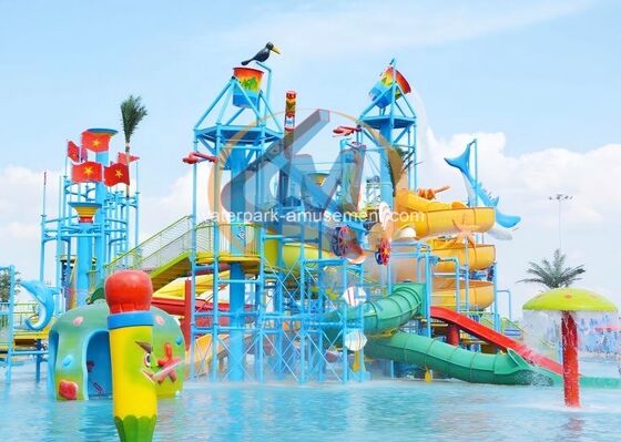 Funny Outdoor Water Playground With Fiberglass Water Slides